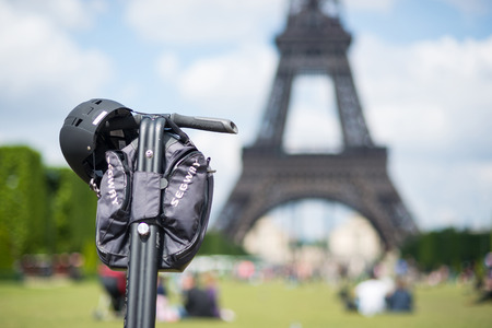 PARIS, FRANCE - MAY 14, 2014  Segway parked in front the Eiffel Tower in Paris のeditorial素材