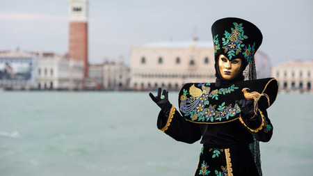 Carnival of Venice, beautiful mask at St  George island with Markのeditorial素材