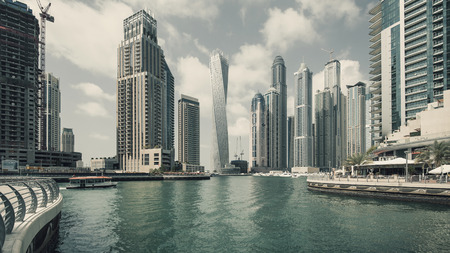 Panoramic view of Dubai Marina  Dubai Marina is an artificial 3 km canal carved along the Persian Gulf shoreline のeditorial素材