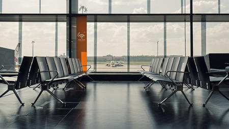 WIEN, AUSTRIA - MARCH 26, 2014  Walking room inside Wien International Airport  のeditorial素材