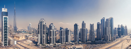 DUBAI, UAE - MARCH 28, 2014  Panoramic view of Burj Khalifa tower のeditorial素材
