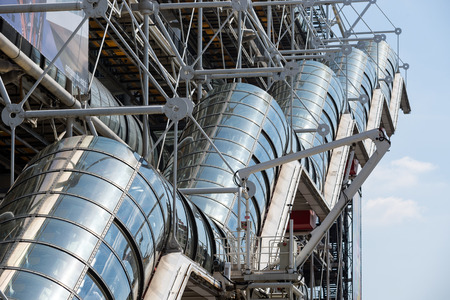 PARIS, FRANCE - MAY 16, 2014: Escalators of the Centre Georges Pompidou. The structure was completed in 1977 and is one of most recognizable landmarks in Paris.のeditorial素材