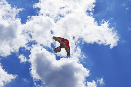 Nice kite flying colors against the blue sky の写真素材