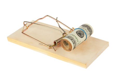 Mousetrap is isolated over a white  background 