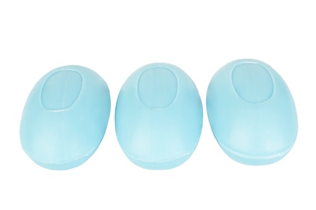 Three pieces of soap isolated on white background の写真素材