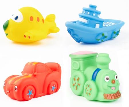 plastic bath toys on whiteの写真素材