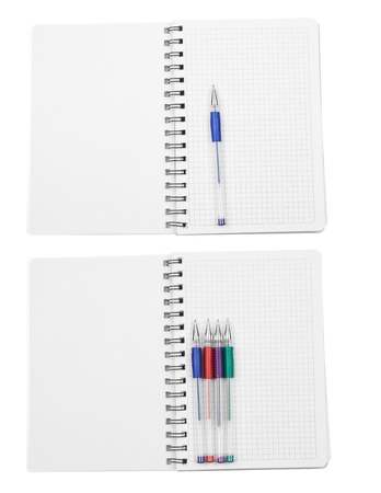 Blank note paper with pen. isolated on white. の写真素材
