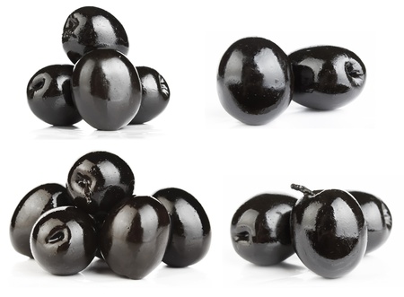 black olives on white background の写真素材
