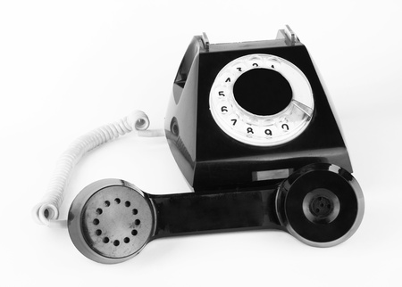 vintage dlack telephone on white background の写真素材