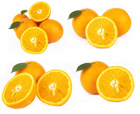 Fresh juicy oranges on white の写真素材