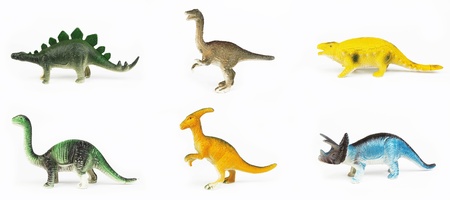 Toy dinosaurs on white backgroundの写真素材