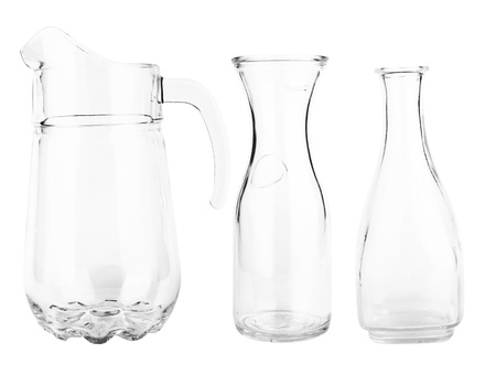 Collection of glass decanters isolated on a whiteの写真素材