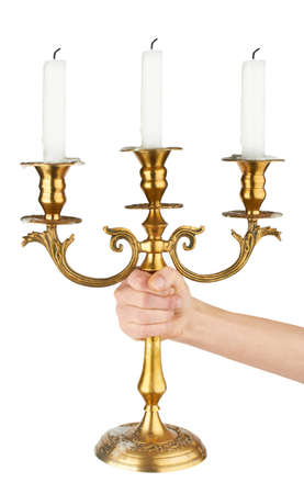 Old-fashioned baroque elegant candlestick isolated on white background の写真素材