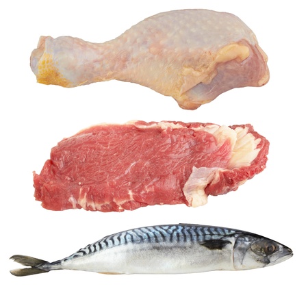 Set meat and fish isolated on a whiteの写真素材