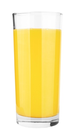 Orange juice in highball glass. Isolated on white background の写真素材