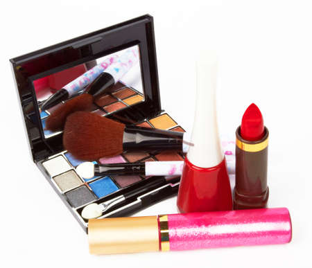 Cosmetic products on white background の写真素材