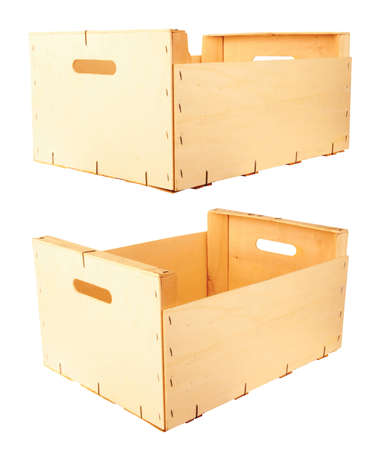 Wooden box isolated on a white background の写真素材