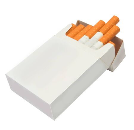 Pack of cigarettes isolated on white background の写真素材