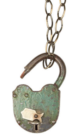 Padlock and chain on a whiteの写真素材