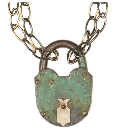 Padlock and chain on a whiteの写真素材