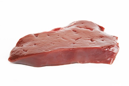fresh and raw liver on white backgroundの写真素材