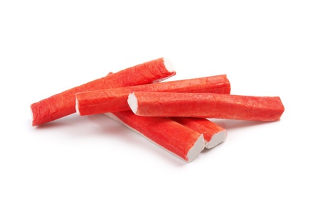 Crab sticks group on white backgroundの写真素材