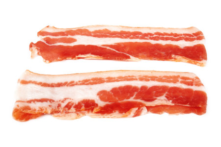 Fresh sliced bacon on white background 
