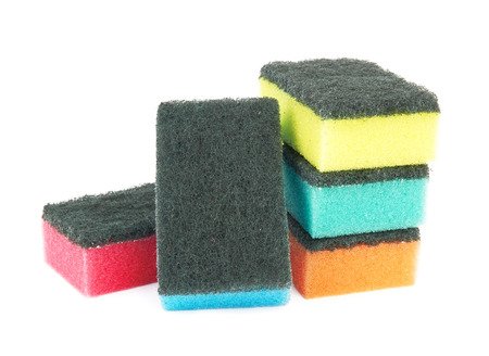 sponge for washing dishes isolated on white background の写真素材