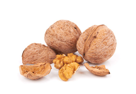 Dried walnuts isolated on a white background