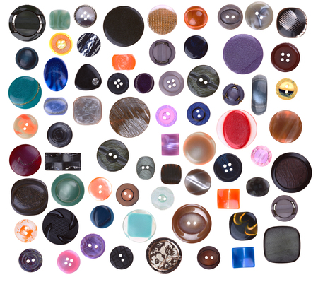Collection of various sewing button isolated on white backgroundの写真素材