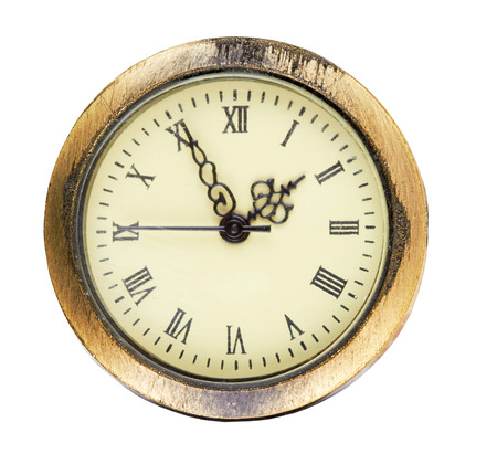 Old antique wall clock isolated on a white backgroundの写真素材