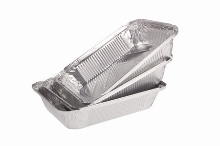 Foil trays for food on a white backgroundの写真素材