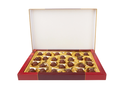 Box with chocolates isolated on a white backgroundの写真素材