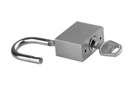 Padlock with key isolated on a white background