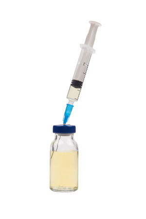 medical ampoule and syringe isolated on white backgroundの写真素材