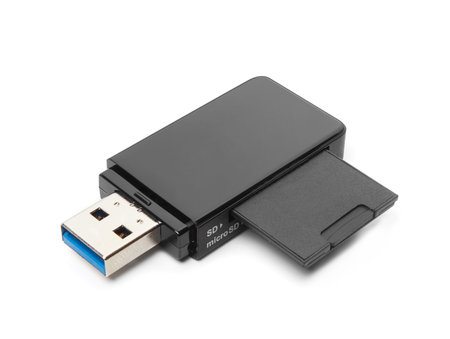 Black USB memory stick isolated on white background
