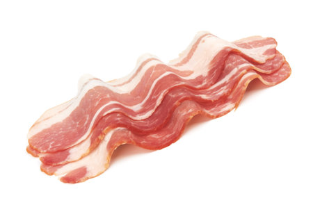 Fresh sliced bacon on white background