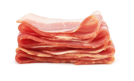 Fresh sliced bacon on white background