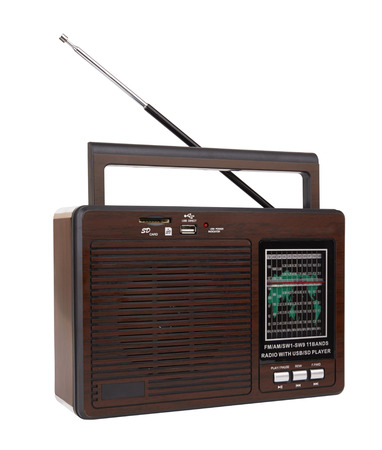 Audio player in retro style with a radio function on a white backgroundの写真素材
