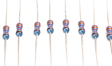 Macro picture of resistance on white backgroundの写真素材