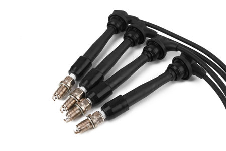 able set spark plug wires isolated on white background