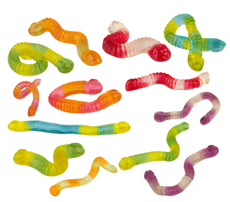 colorful neon gummy candies isolaten on white backgroundの写真素材