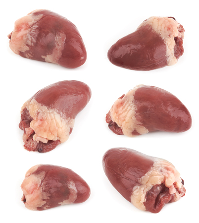 Raw chicken heart isolated on white backgroundの写真素材