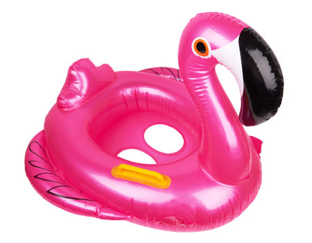 Swimming ring in shape of pink flamingo isolated on white