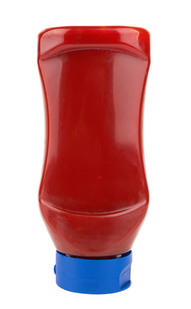 Bottle of tomato sauce isolated on whiteの写真素材