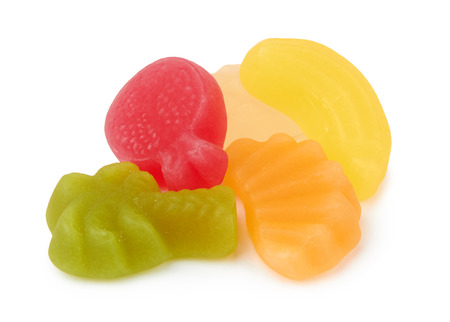 colorful neon gummy candies isolaten on white backgroundの写真素材