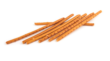 salty cracker pretzel sticks isolated on white background