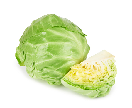 green cabbage isolated on a white backgroundの写真素材