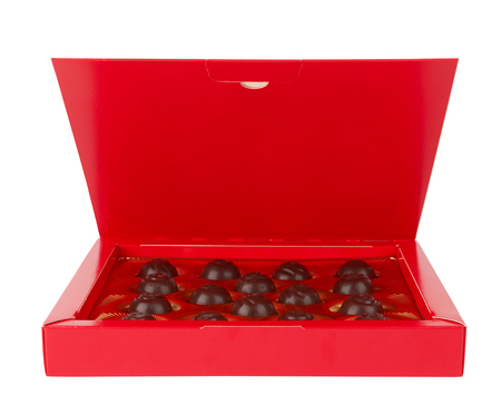 chocolate candy in a box isolated on white backgroundの写真素材
