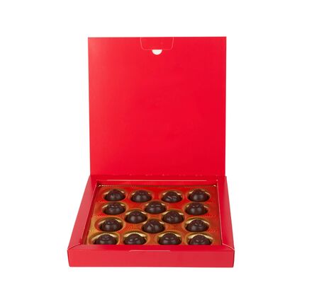 chocolate candy in a box isolated on white backgroundの写真素材